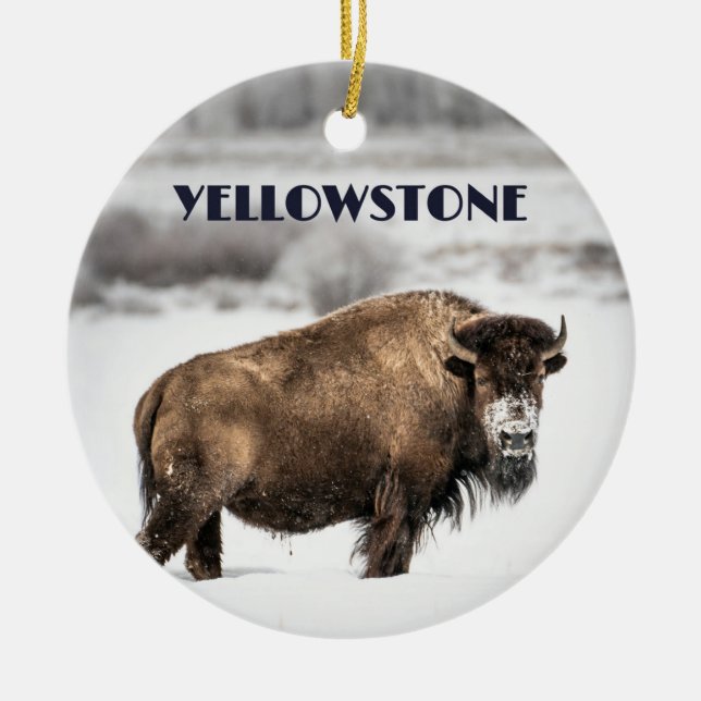 Yellowstone Snowy Buffalo Souvenir Ornament (Framsidan)
