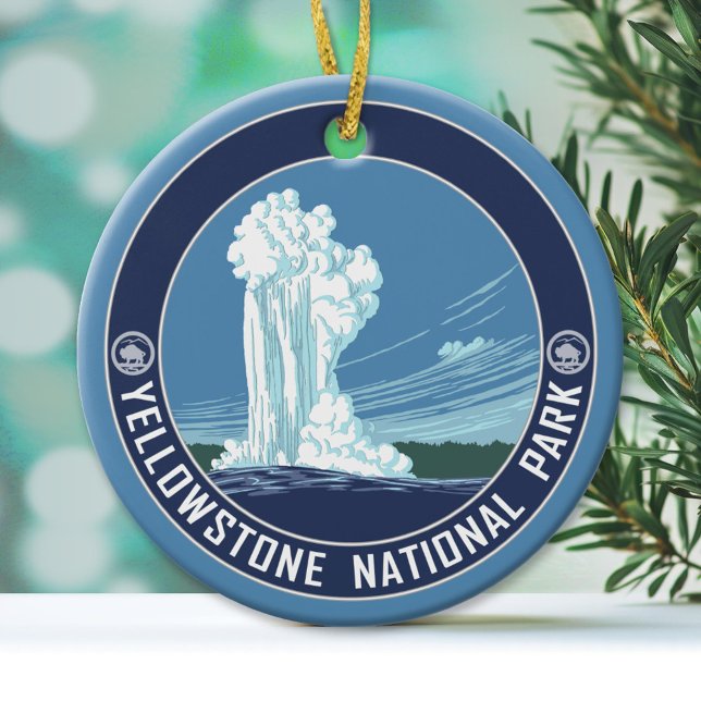 Yellowstone Souvenir - SINGLE SIDED Julgransprydnad Keramik (National Park Ornament)