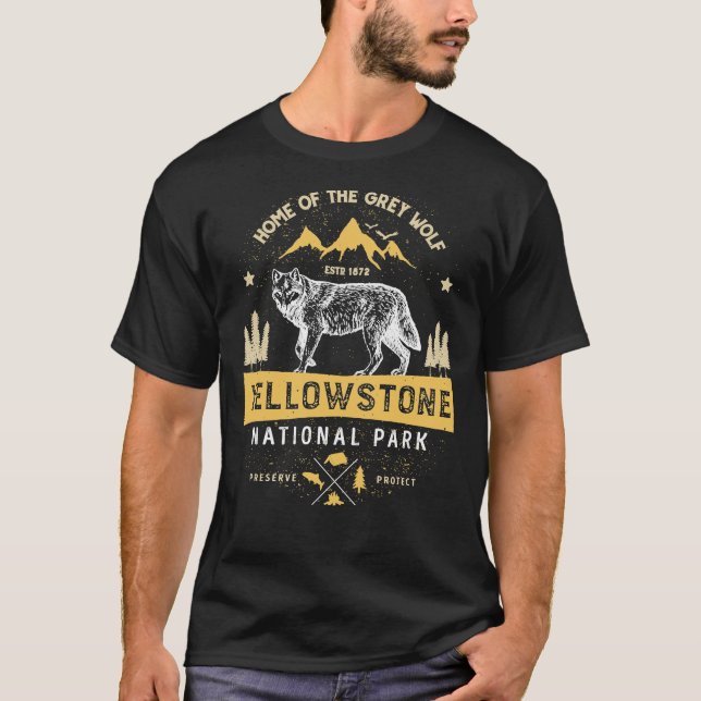 Yellowstone T shirt National Park Grått Varg - Vin (Framsida)