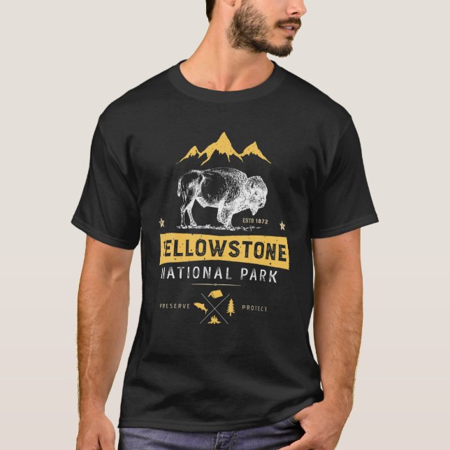 Yellowstone T-shirt Nationalpark US Bison Buffel (Framsida)