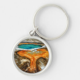 Yellowstone termisk bassäng rund silverfärgad nyckelring