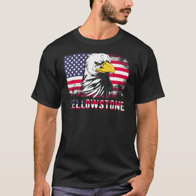 Yellowstone Us Flagga Eagle T Shirt (Framsida)