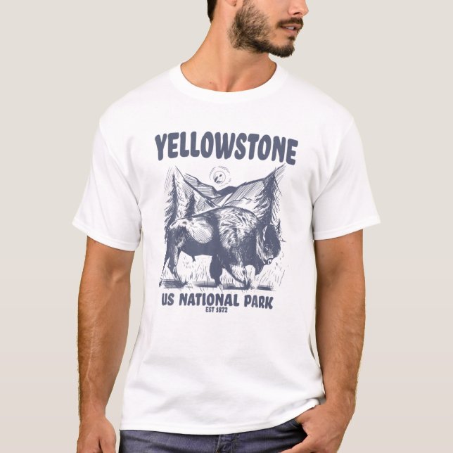 Yellowstone US National Park 1872 Bison Mountain L T Shirt (Framsida)