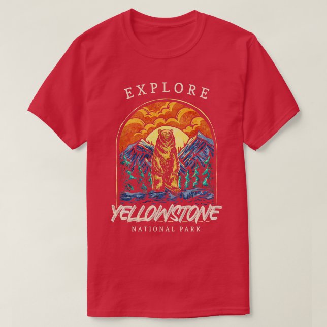 Yellowstone US National Park Backacking Camping H T Shirt (Design framsida)
