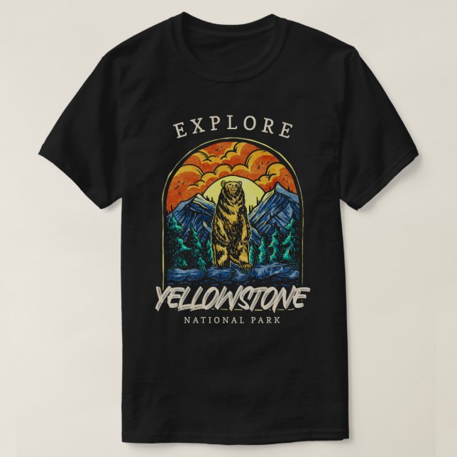 Yellowstone US National Park Backacking Camping H T Shirt (Design framsida)