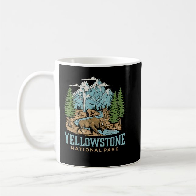 Yellowstone US National Park Varg Bison Bear Vinta Kaffemugg (Vänster)