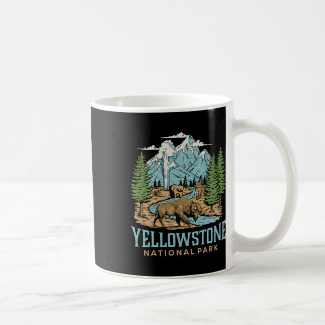 Yellowstone Us National Park Varg Bison Bear Vinta Kaffemugg (Höger)