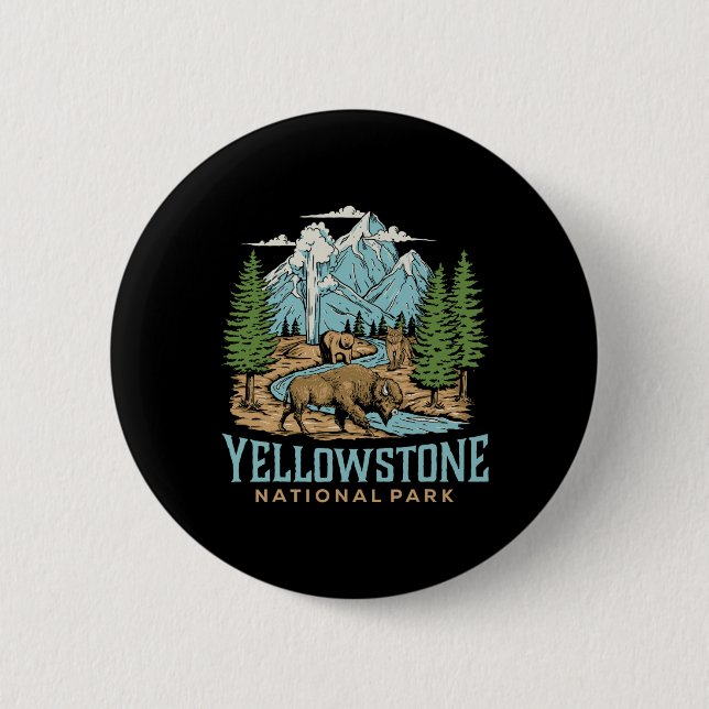 Yellowstone Us National Park Varg Bison Bear Vinta Knapp (Framsida)