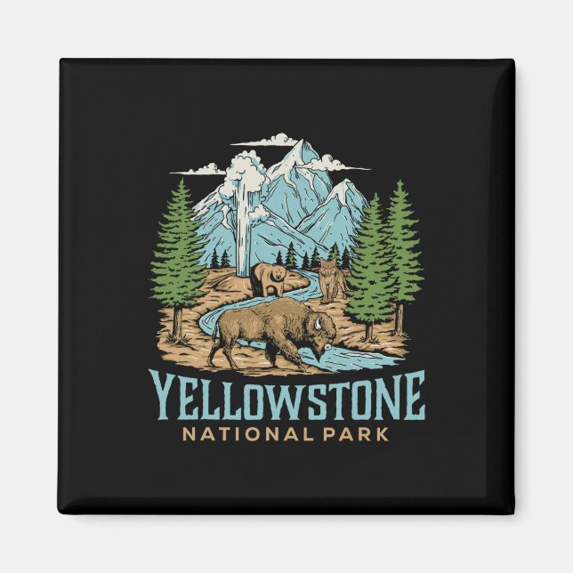 Yellowstone Us National Park Varg Bison Bear Vinta Magnet (Framsidan)