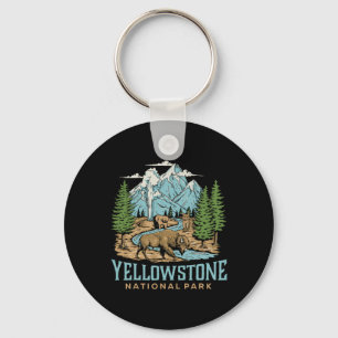 Yellowstone Us National Park Varg Bison Bear Vinta Nyckelring