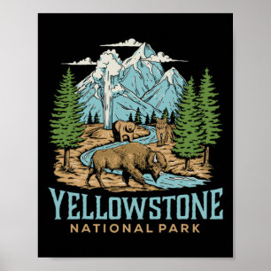 Yellowstone Us National Park Varg Bison Bear Vinta Poster