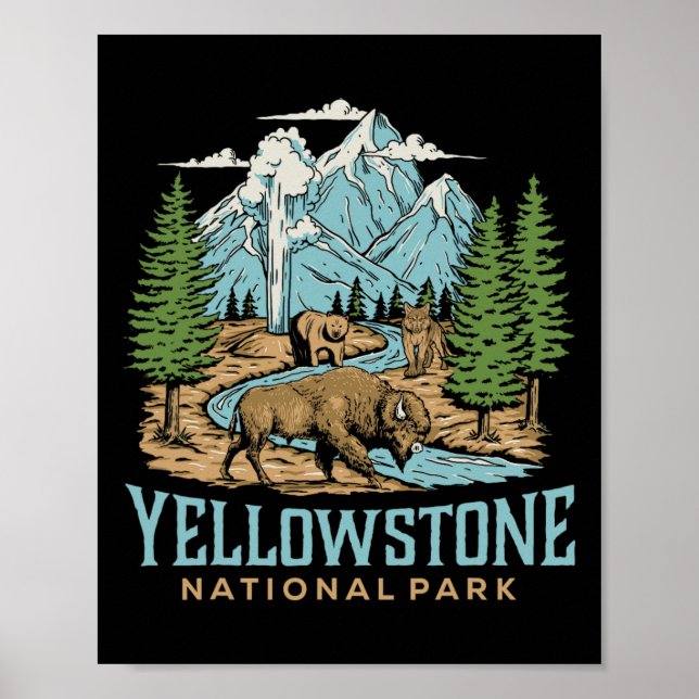 Yellowstone Us National Park Varg Bison Bear Vinta Poster (Framsidan)