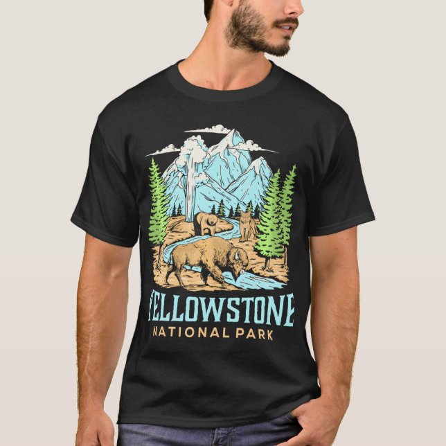 Yellowstone Us National Park Varg Bison Bear Vinta T Shirt (Framsida)
