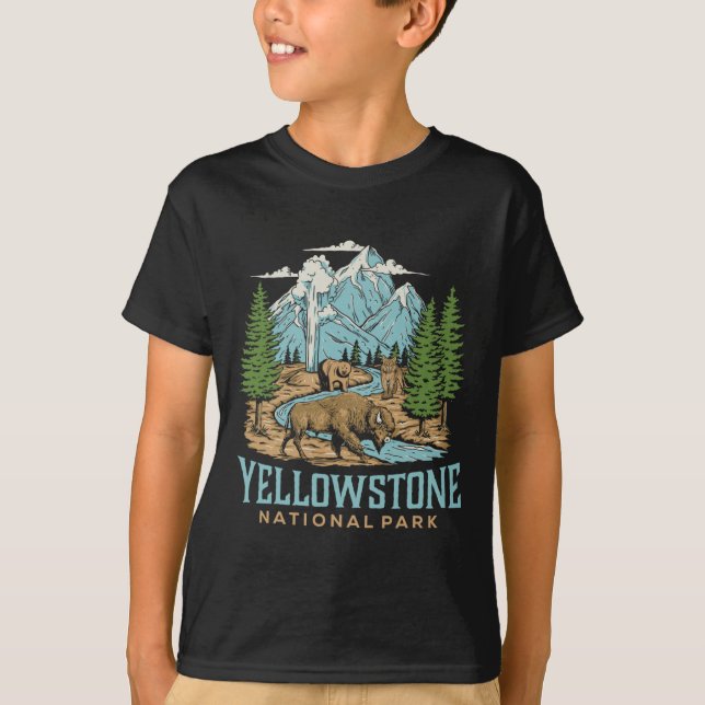 Yellowstone Us National Park Varg Bison Bear Vinta T Shirt (Framsida)