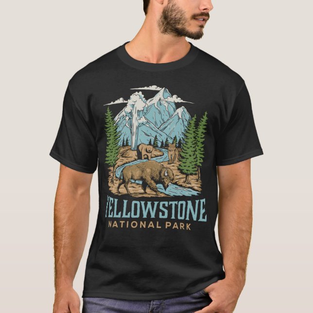 Yellowstone US National Park Varg Bison Bear Vinta T Shirt (Framsida)