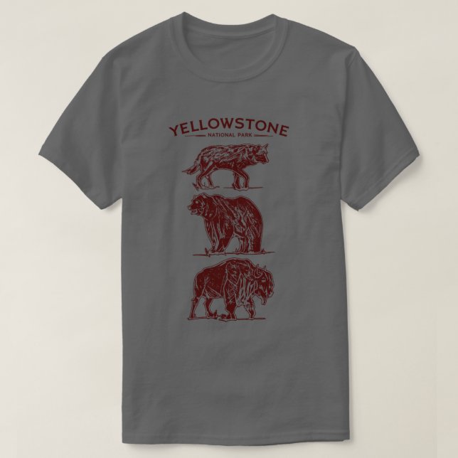 Yellowstone Wildlife Vintage Skiss T Shirt (Design framsida)