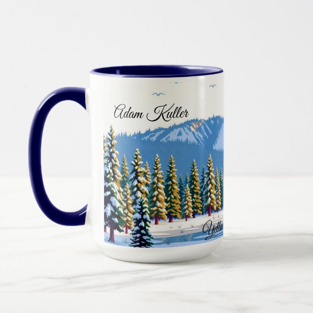 Yellowstone Winter Snow Covered Pines Custom Mugg (Vänster)