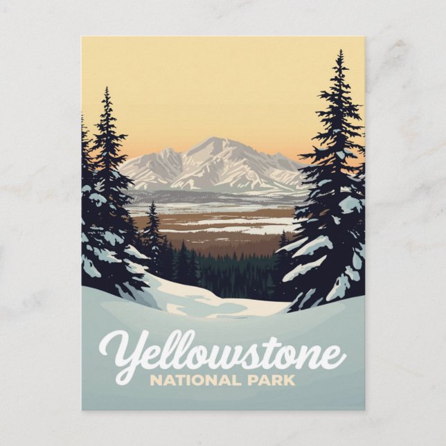 Yellowstone Winter Snow Mountains Vykort (Framsida)