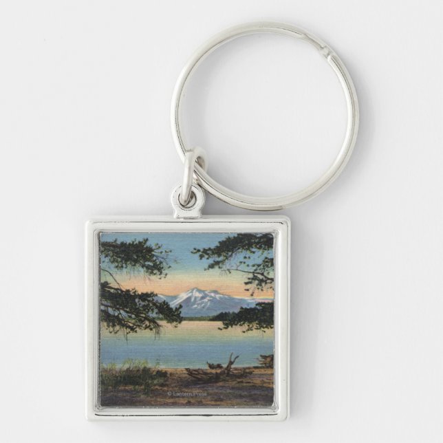 Yellowstone, WY - Yellowstone Sjö och Colter Fyrkantig Silverfärgad Nyckelring (Framsidan)
