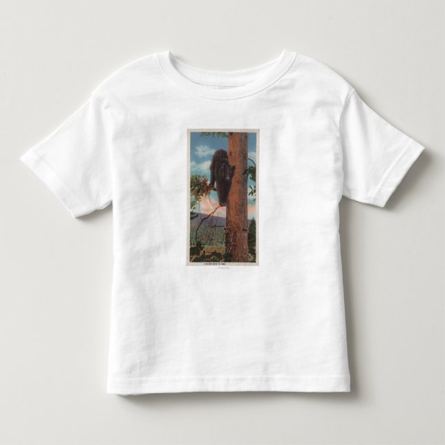 Yellowstone WYView av den svart björnen i träd T Shirt (Framsida)