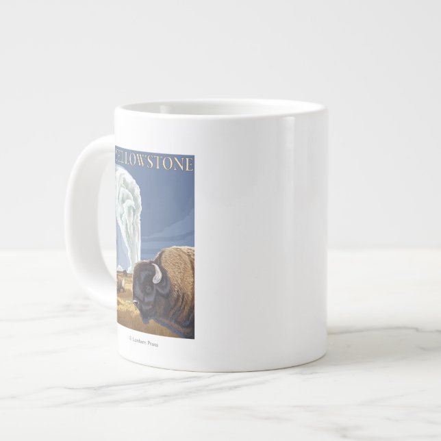 YellowstoneBison med gammal fajans Jumbo Mugg (Framsida vänster)