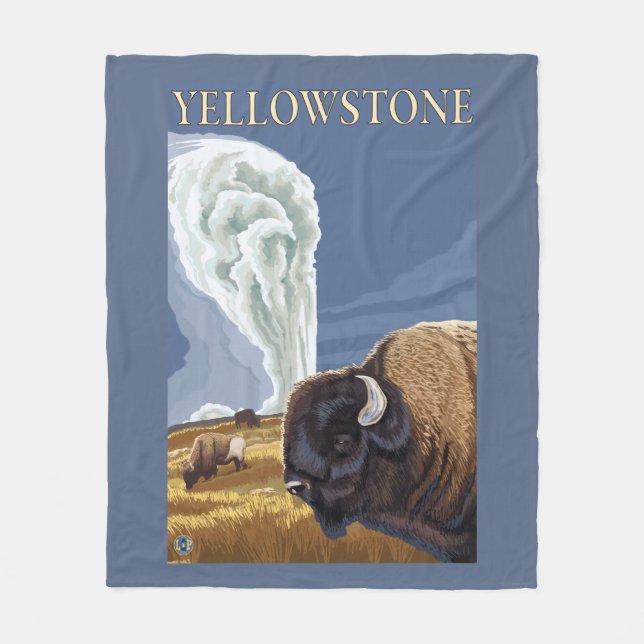 YellowstoneBison med gammalt troget Fleecefilt (Framsidan)