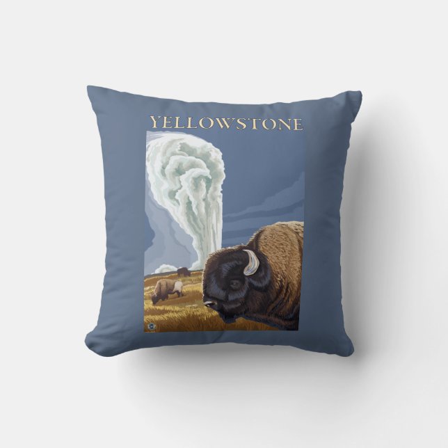 YellowstoneBison med gammalt troget Kudde (Framsida)