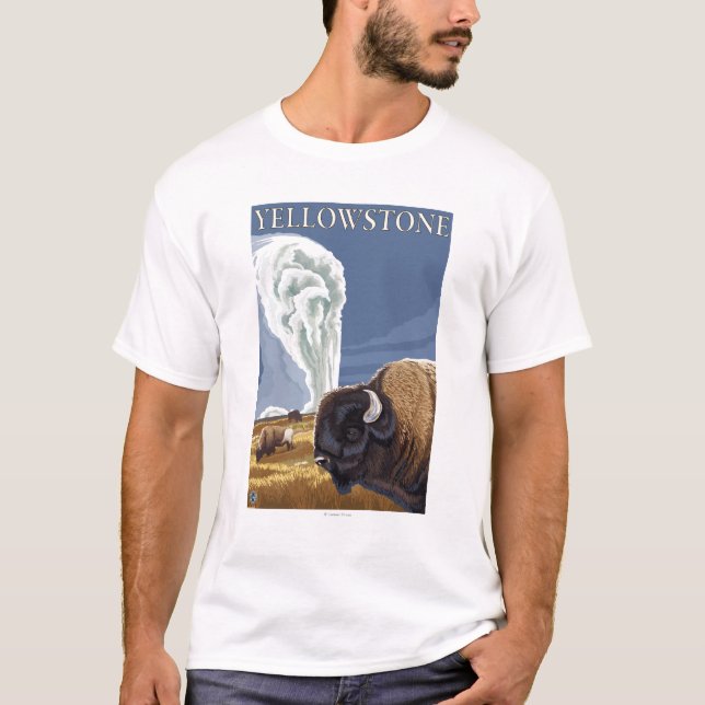 YellowstoneBison med gammalt troget T-shirt (Framsida)