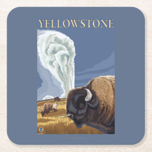 YellowstoneBison med gammalt troget Underlägg Papper Kvadrat