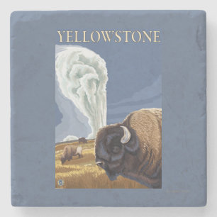 YellowstoneBison med gammalt troget Underlägg Sten