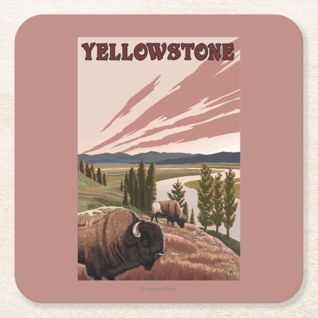 YellowstoneBison plats Underlägg Papper Kvadrat (Framsidan)