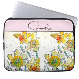 Yelow Daffodil Watercolor Daffodils Blommigt Flowe Laptop Fodral