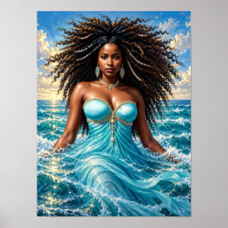 Yemaya Orisha Vattendrottning Oceancore Konst Poster