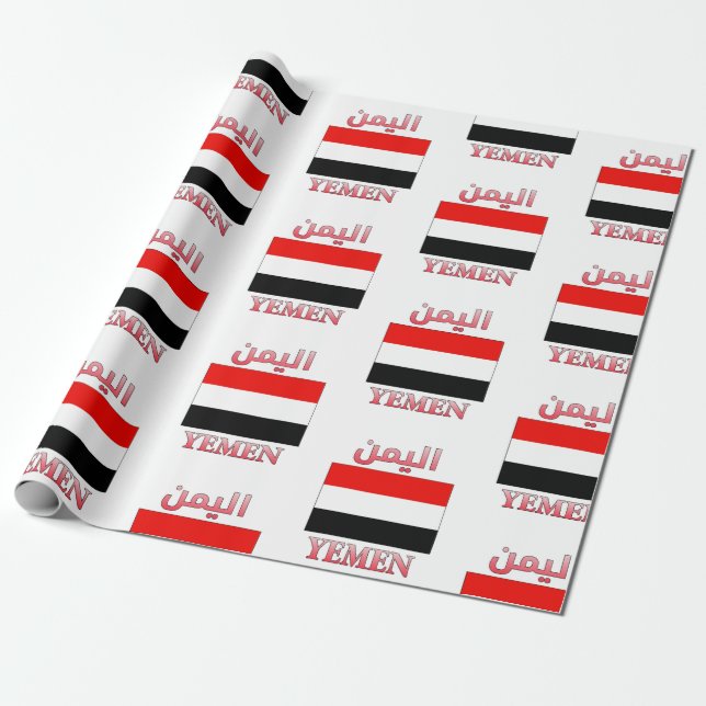 Yemen Flag اليمن Arabisk & Engelsk WordArt Papper Presentpapper (Utrullad)