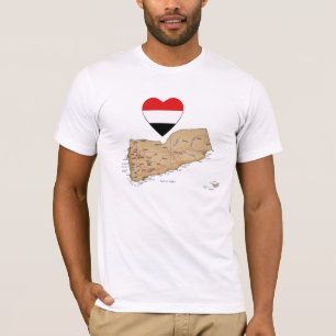Yemen Flagga Heart och Karta T-Shirt