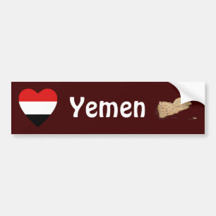 Yemen flaggahjärta + Kartabildekal Bildekal