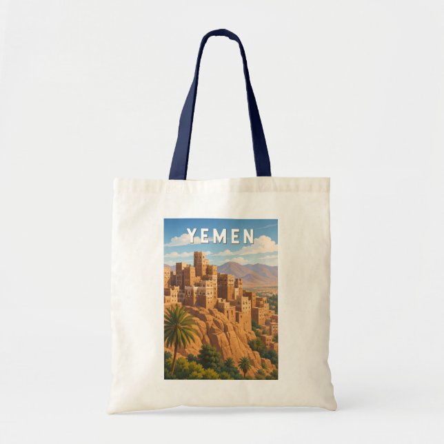 Yemen Illustration Resa Konst Vintage Tygkasse (Framsidan)