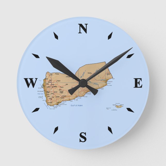 Yemen Karta Clock Rund Klocka (Framsida)