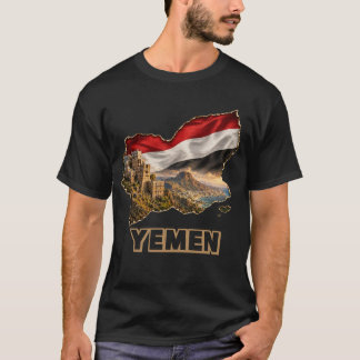 Yemen-karta & Flagga Historisk Arkitektur Art T-Sh T Shirt