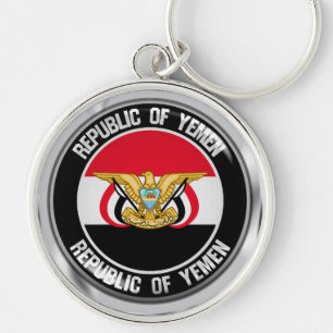 Yemen Round Emblem Rund Silverfärgad Nyckelring