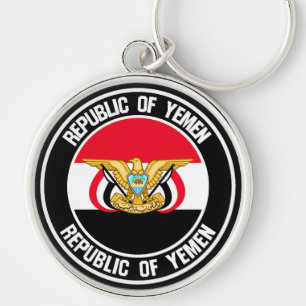 Yemen Round Emblem Rund Silverfärgad Nyckelring