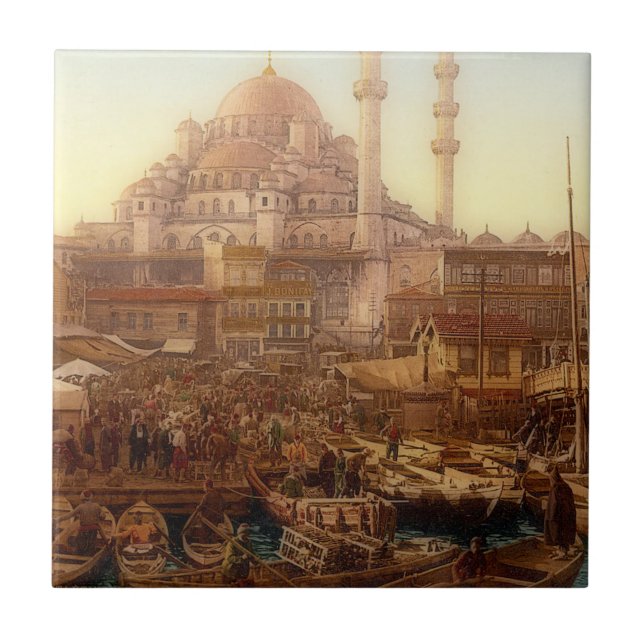 Yeni Cami mosque och Eminö nü bazaar-ISTANBUL   Kakelplatta (Framsidan)