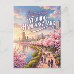 Yeouido Hangang Park Körsbärsblom South Korea Vykort