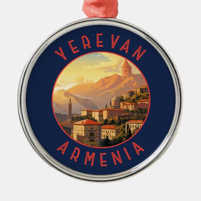 Yerevan Armenia Retro Distress Circle Julgransprydnad Metall (Framsidan)