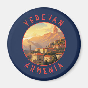 Yerevan Armenia Retro Distress Circle Magnet