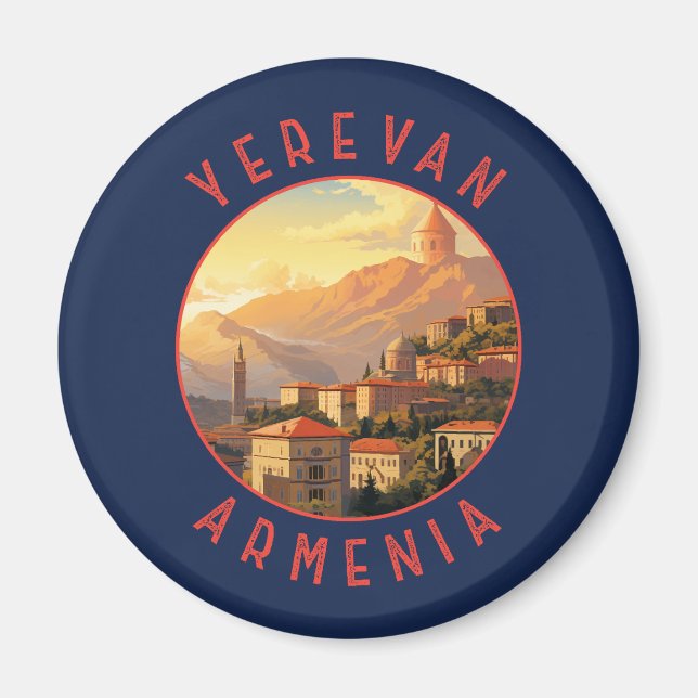 Yerevan Armenia Retro Distress Circle Magnet (Framsidan)