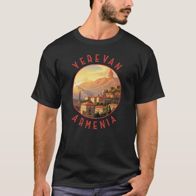 Yerevan Armenia Retro Distress Circle T Shirt (Framsida)