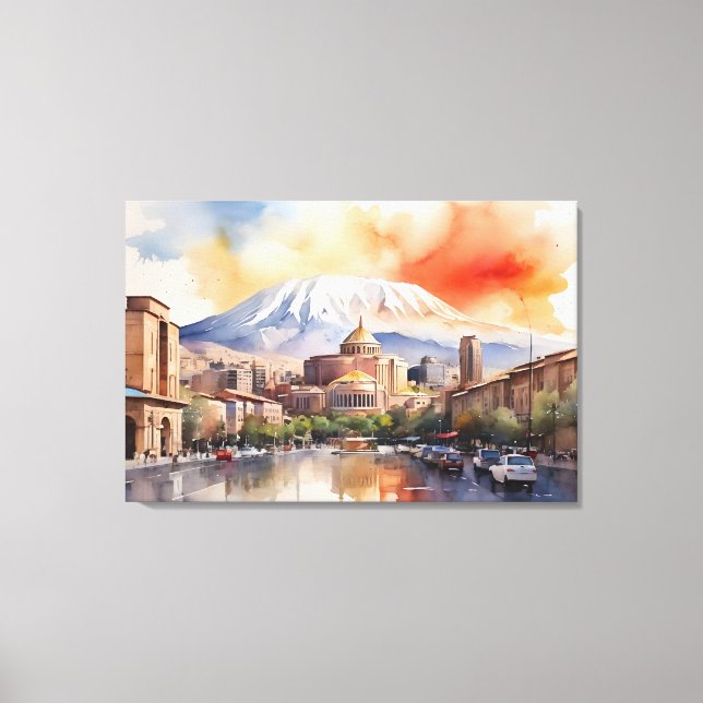 Yerevan vattencolor art canvastryck (Framsida)