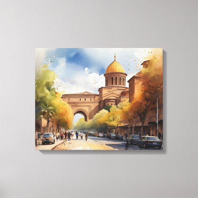Yerevan vattencolor art canvastryck (Framsida)