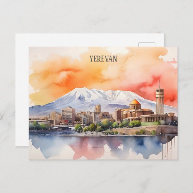 Yerevan vattencolor art vykort (Fram/baksida)
